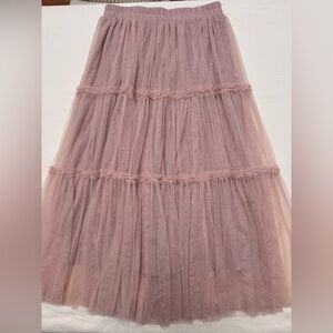 Blush Pink Tiered Tulle Midi Skirt | Romantic Boho Cottagecore | O/S